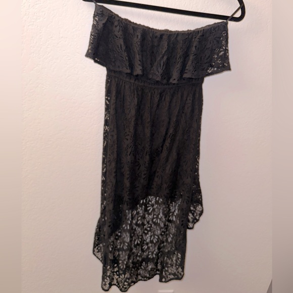 Aggie Black Lace Strapless High Low Mini Dress - Picture 3 of 4